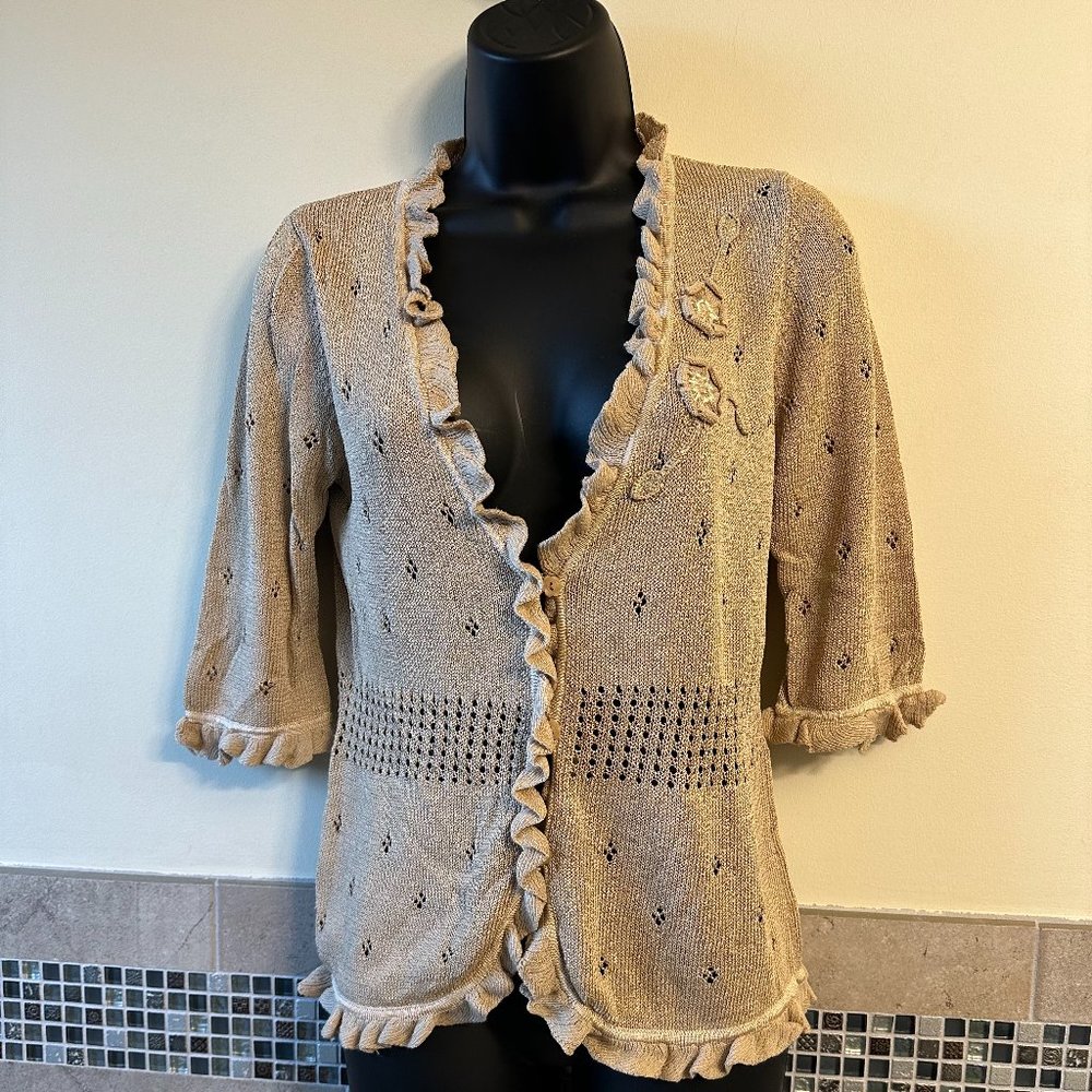 NANETTE LEPORE Cotton Blend Tan Cardigan SZ M
